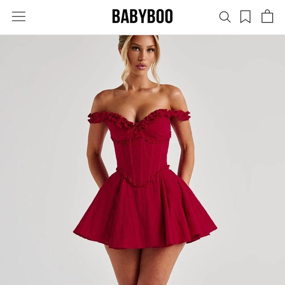 Babyboo Elba Playsuit Chic Off-Shoulder Red Mini Dress - Picture 2 of 10